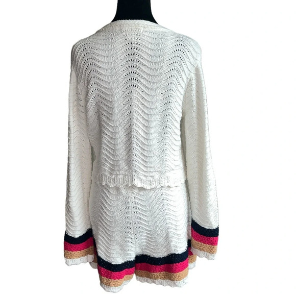 House of Harlow 1960 Knit Cardigan & Shorts Set White Multicolor Trim Size M NWT - Picture 4 of 10
